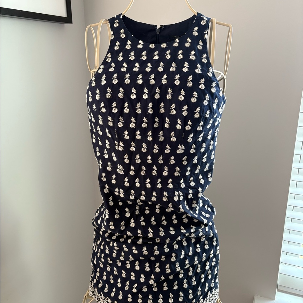 Ann Taylor Blue and White Sheath Mini Dress